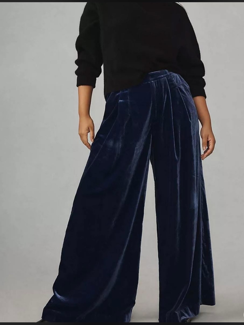 Anthropologie Navy Velvet Wide-Leg Trousers